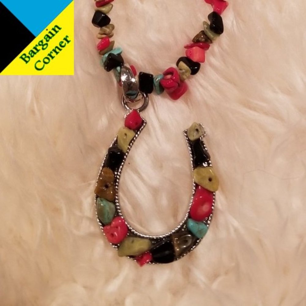 Beaded Horseshoe Necklace & Beaded Earrings